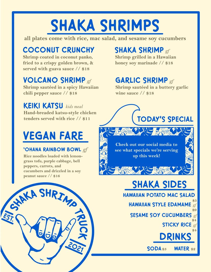 Shaka Shrimp Truck Menu